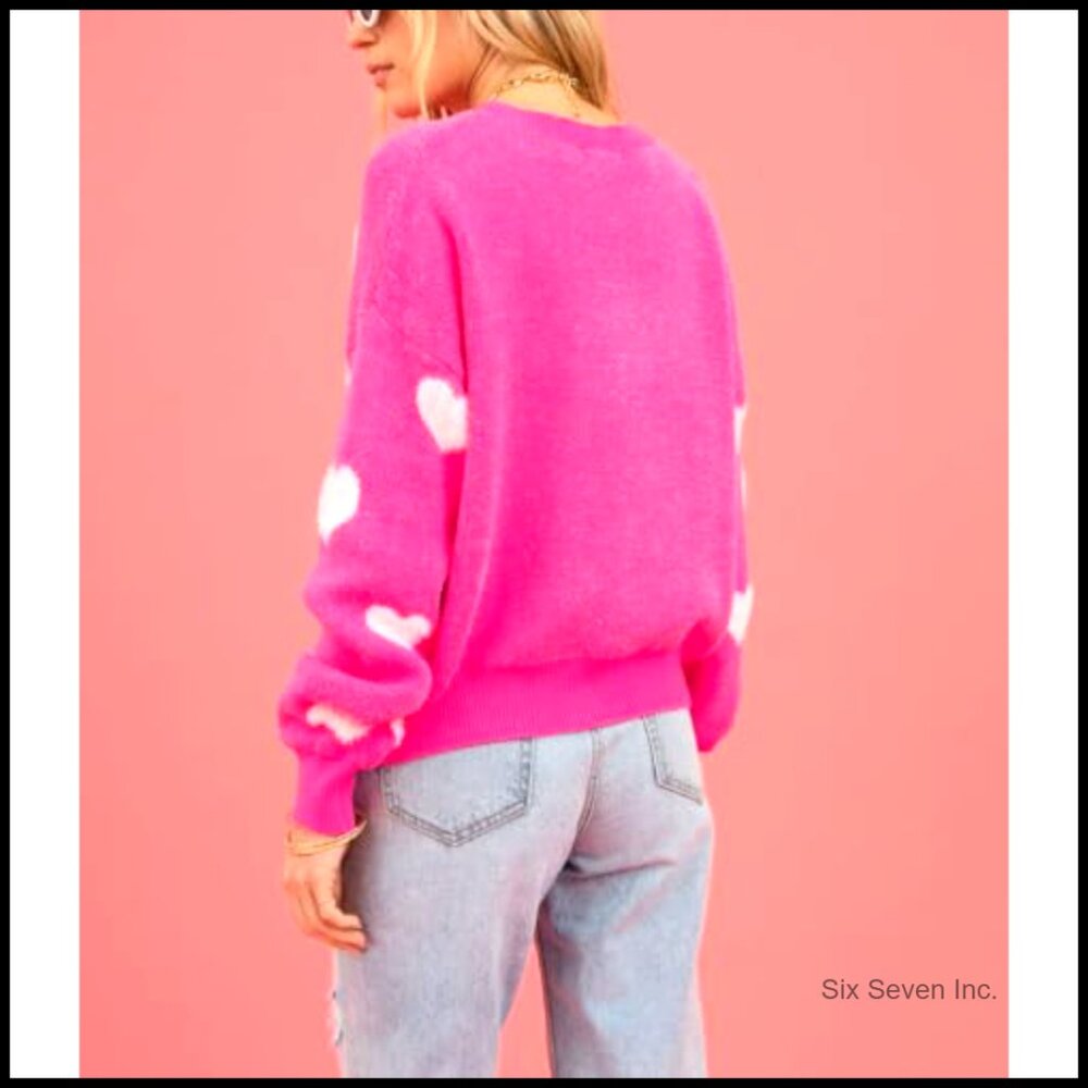 Heart Patchwork Knit Pullover Sweater Long Sleeve… - image 5
